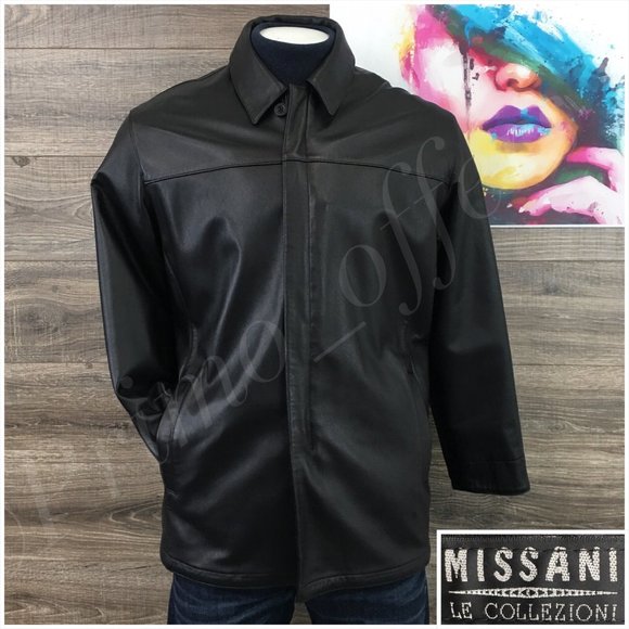 Missani Mens Leather Jacket‎ Reversible Cashmere Wool Black Zip Button Size M - Picture 1 of 14